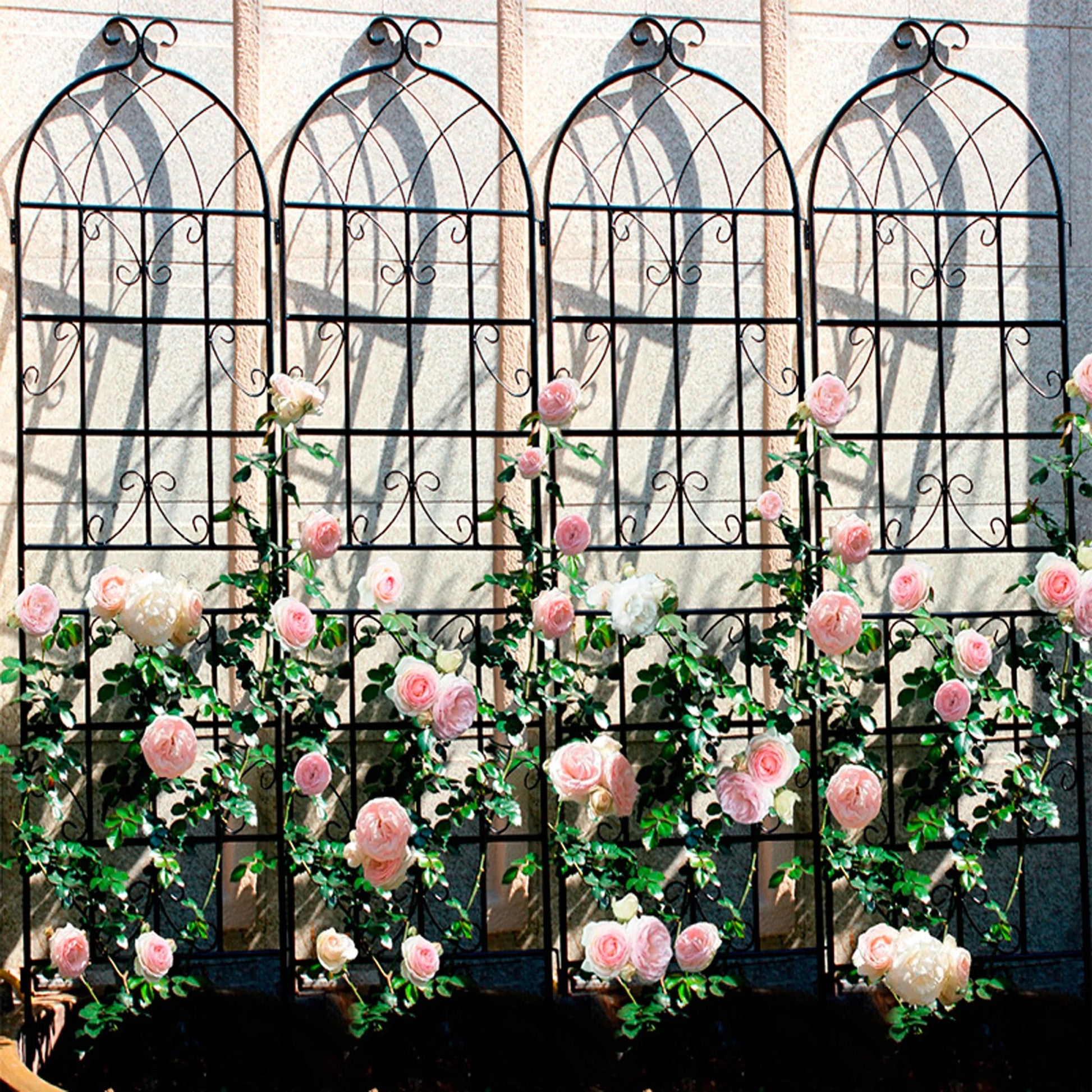 Miniyam 4 Pack Garden Trellis for Climbing Plants, 86.7" X 19.7" Rustproof Sturdy Black Iron Trellis for Potted Plants