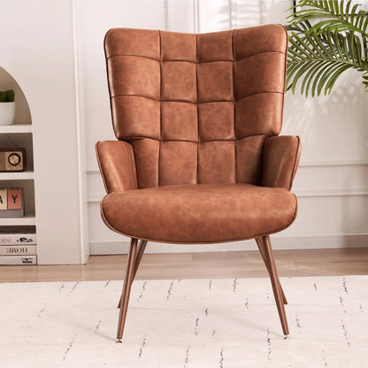 Unikome Livingroom Chairs Mid-Century Modern Accent Chair, Faux Leather Wingback Accent Chair PU Leather Accent Chair for Home Office/Living Room/Bedroom, Brown