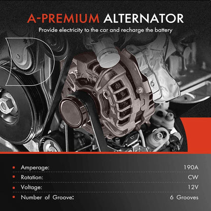 A-Premium Alternator Compatible with Mercedes-Benz W205 C300 2015-2018, C253 GLC300 2016-2019, GLC350e 2020, Metris 2018-2021, L4 2.0L, 12V 190A Clockwise, Replace# A0009067703