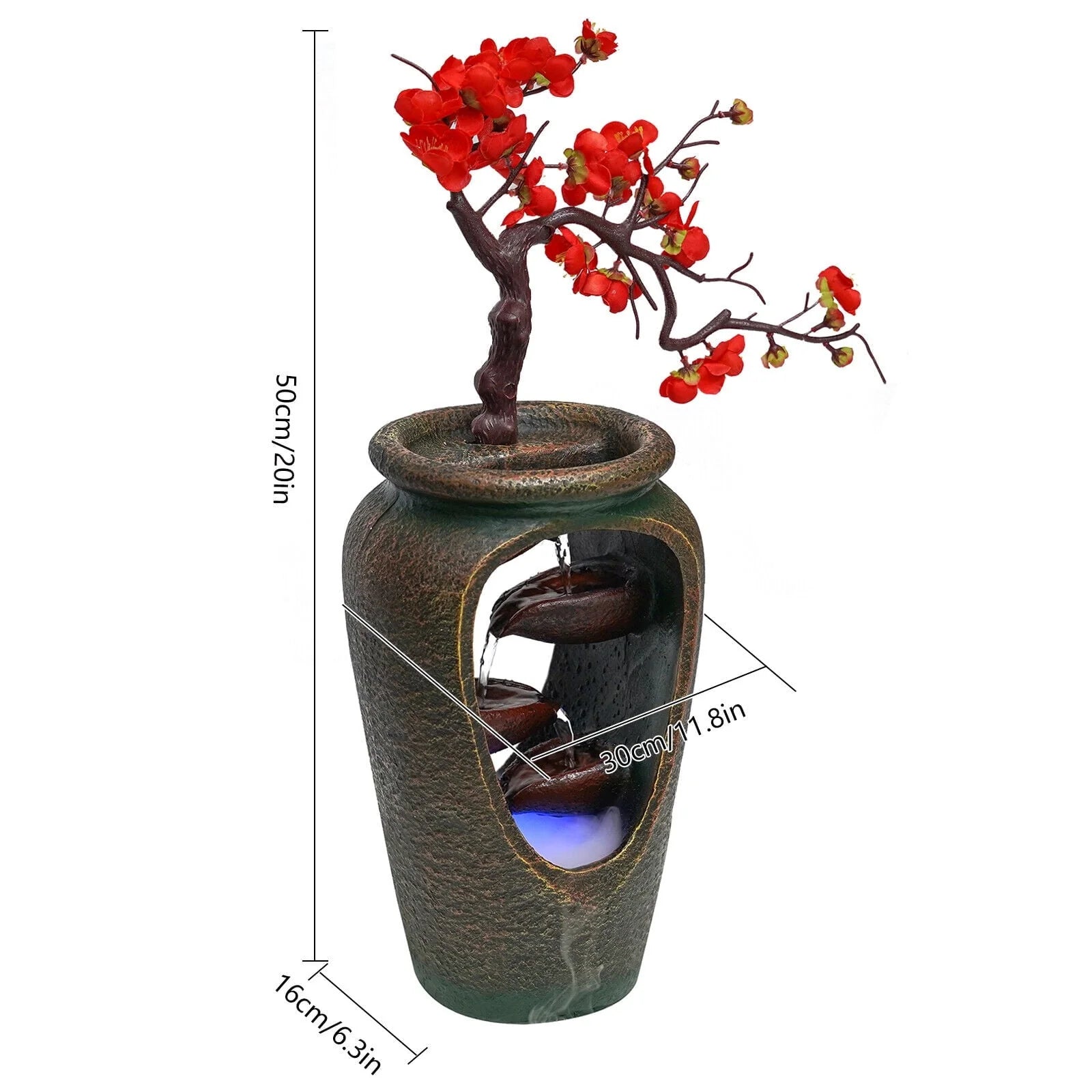 Miumaeov Tabletop Fountain with Automatic Pump Free-Standing Fountain Waterfall with LED Light Indoor Illuminated Waterfall for Home Office Bedroom US Plug