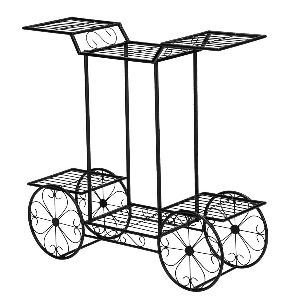 Ktaxon 6-Tier Garden Cart Stand & Flower Pot Metal Plant Holder Display Rack, Black