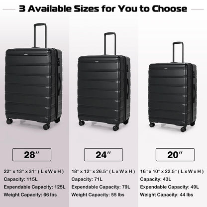 Costway 3 Piece Hardshell Luggage Set Ex pandable Suitcase w/TSA Lock & Spinner Wheels