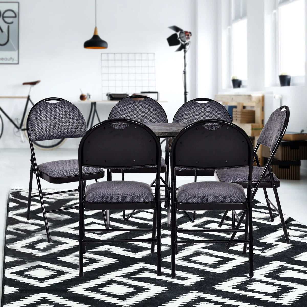 Costway Set of 6 Folding Chairs Fabric Upholstered Padded Seat Metal Frame Home Office