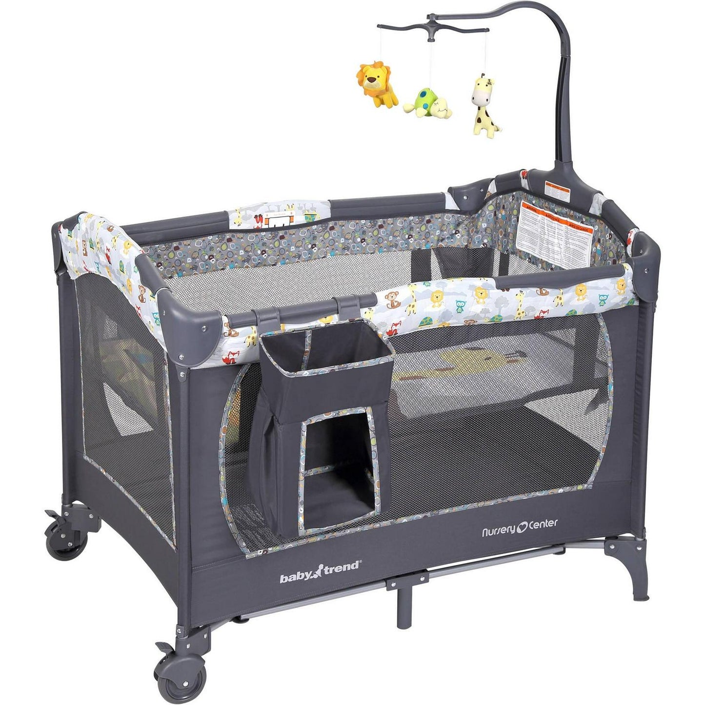 Baby Trend Nursery Center Playard with Toy Mobile. Tanzania Grey