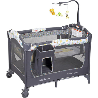 Baby Trend Nursery Center Playard with Toy Mobile. Tanzania Grey