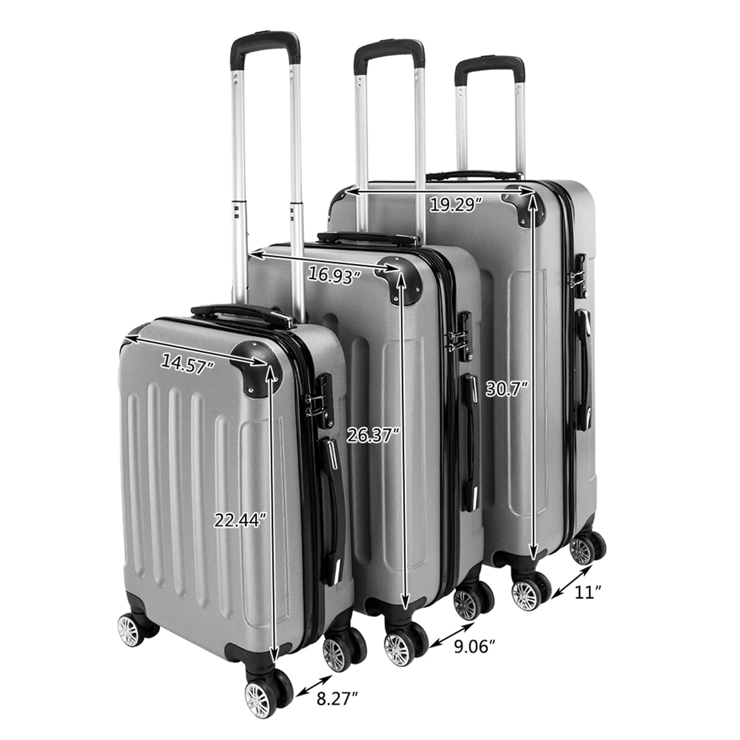 Topcobe 3Pcs Traveling Luggage, Gray 20""" Portable ABS Large Capacity Luggage Bags for Travel Rolling Traveling Storage Suitcase Luggage Set Travel Luggage with Wheels