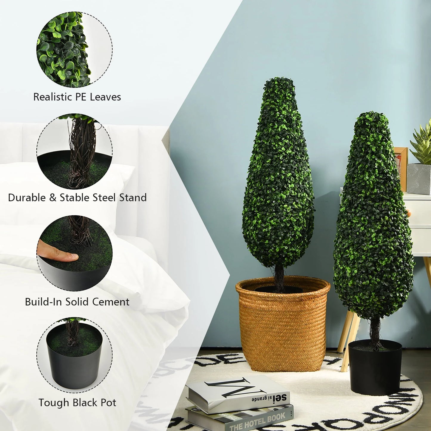 Costway 2 Pack 3FT Artificial Tower Topiary Tree UV Resistant Indoor Outdoor