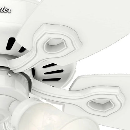 Hunter - Builder Indoor Ceiling Fan With Light, 42-inch, Snow White, Traditional-style, 3-speed WhisperWind Motor, 52105, for living rooms, bedrooms, home offices, kitchens