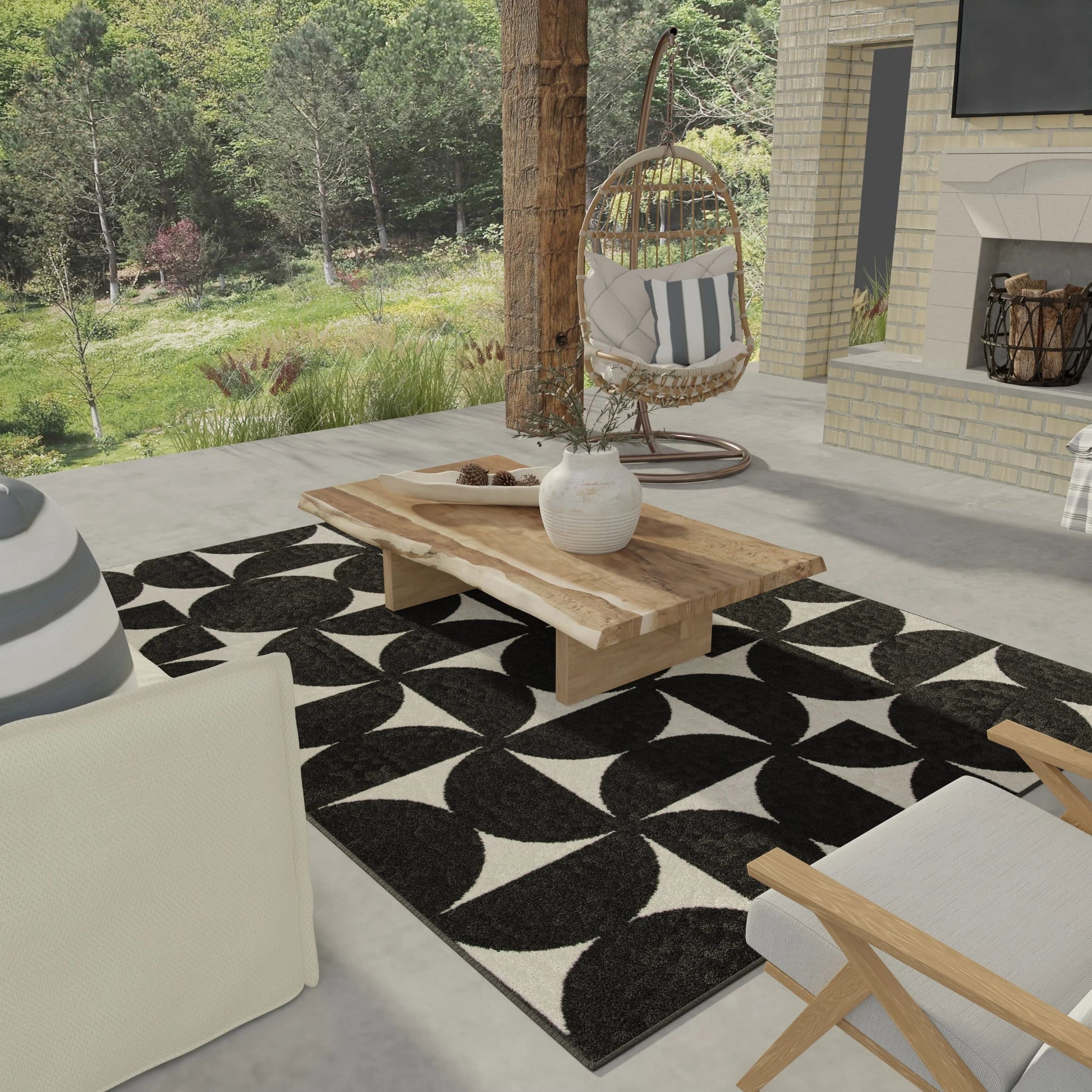 Loomaknoti Terrace Tropic Sevella 5' x 7' Geometric Indoor/Outdoor Area Rug , Black/White