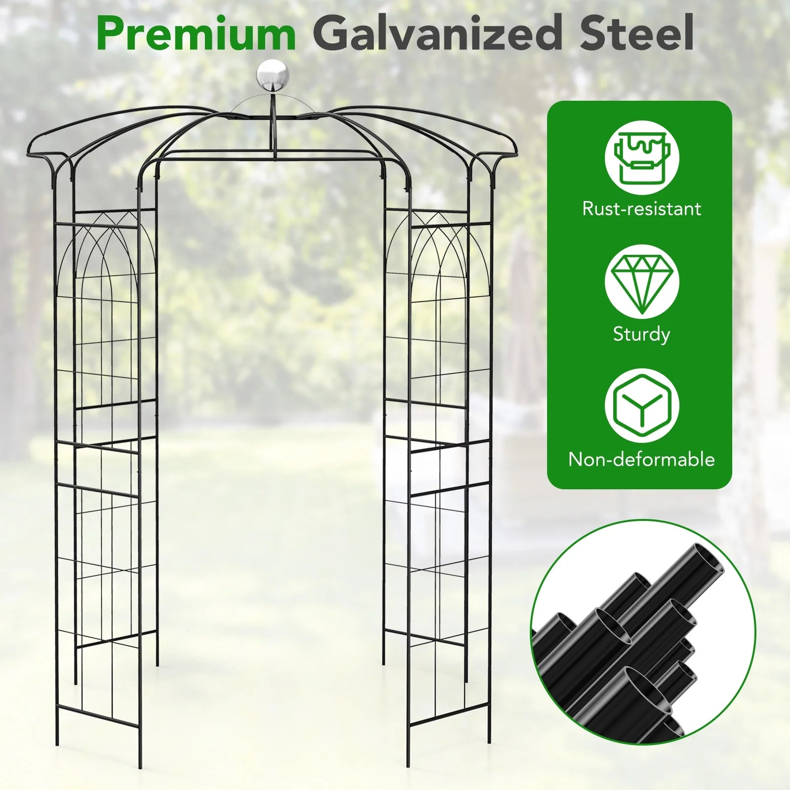 Topbuy Birdcage Shape Garden Arch 9.4 x 6.8FT Heavy Duty Arch Trellis with Hanging Hook for Climbing Plants