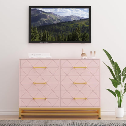 NEILA 6 Drawer Dresser, White Wood Dresser for Closet, TV Stand, Morden Chest of Drawers for Bedroom, Living Room, Hallway, Nursery