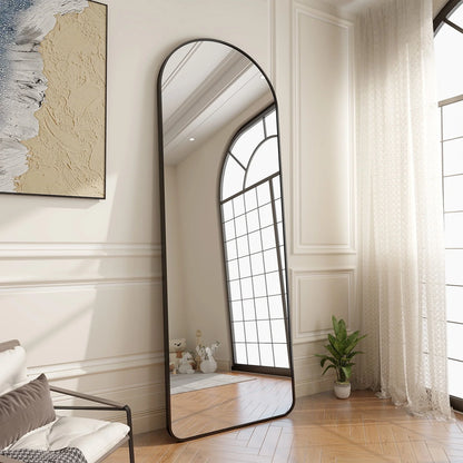 Full Length Mirror Standing Hanging or Leaning Against Wall 65" x 22" Rounded Arch Floor Mirror Full Body Mirror for Bedroom, Living Room , Black