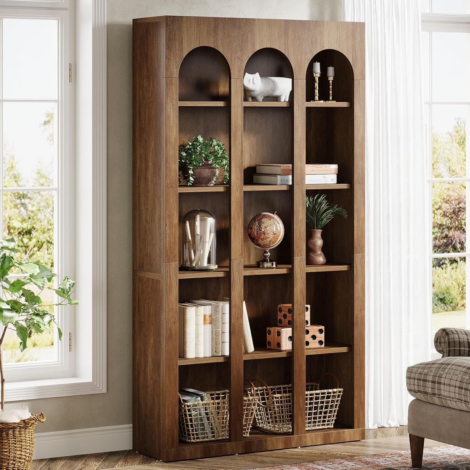 Tribesigns 5-Tier Farmhouse Tall Bookshelf, 70.87-Inch Rustic Wood Bookcase with Open Shelves, Large Mid Century Modern Book Shelf Vintage Display Storage Shelving Unit for Home Office