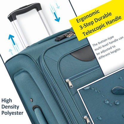 Expandable Softside Luggage Sets 3 Piece,Upright Spinner Suitcases with Wheels,Lightweight Carry on Luggage Travel Set,Green