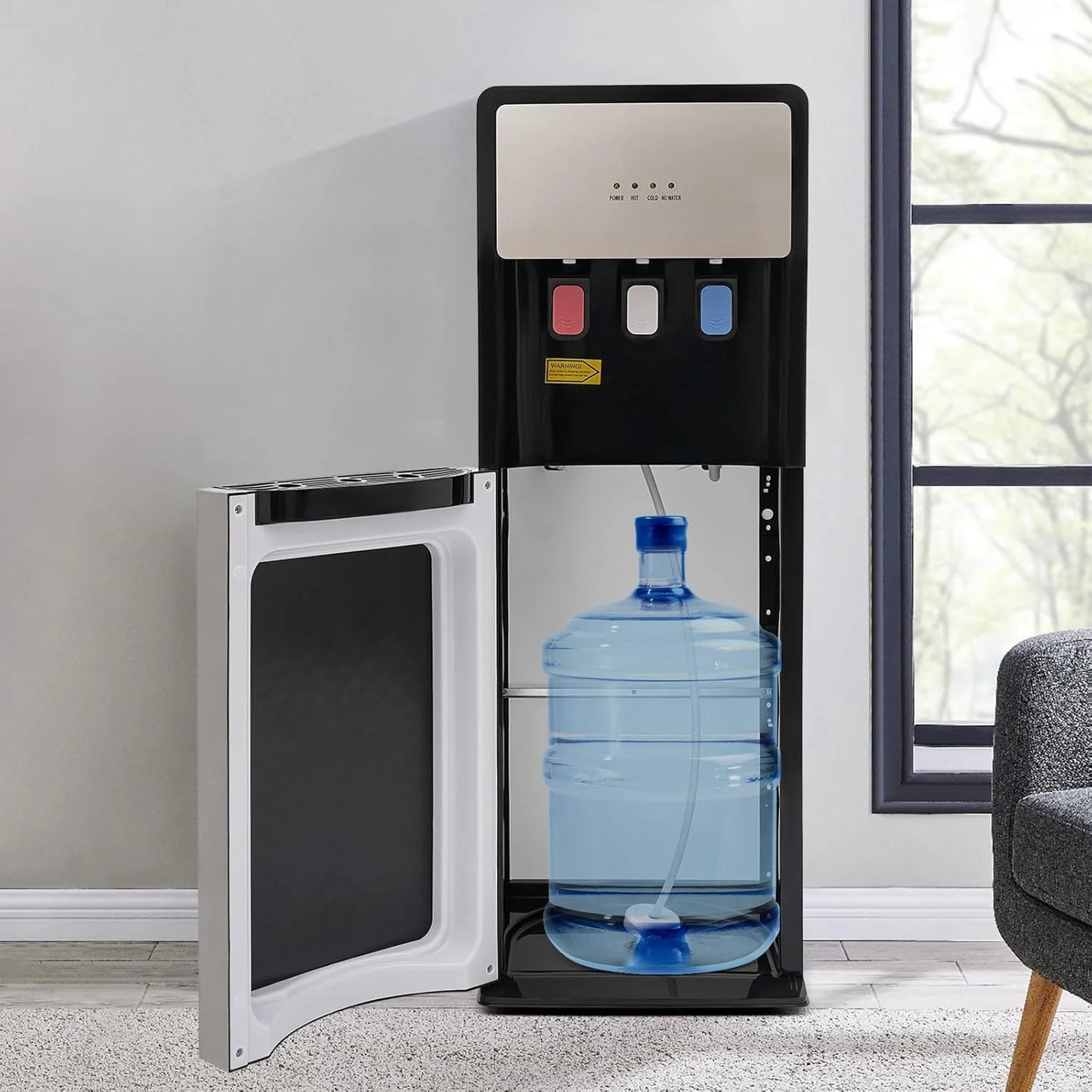 Bottom Loading Water Cooler Dispenser, Storage Cabinet Drinking Fountain Hot & Cold Standing Water Dispenser with Anti-Scalding Design Safety Lock for Home Office (Silver Grey)