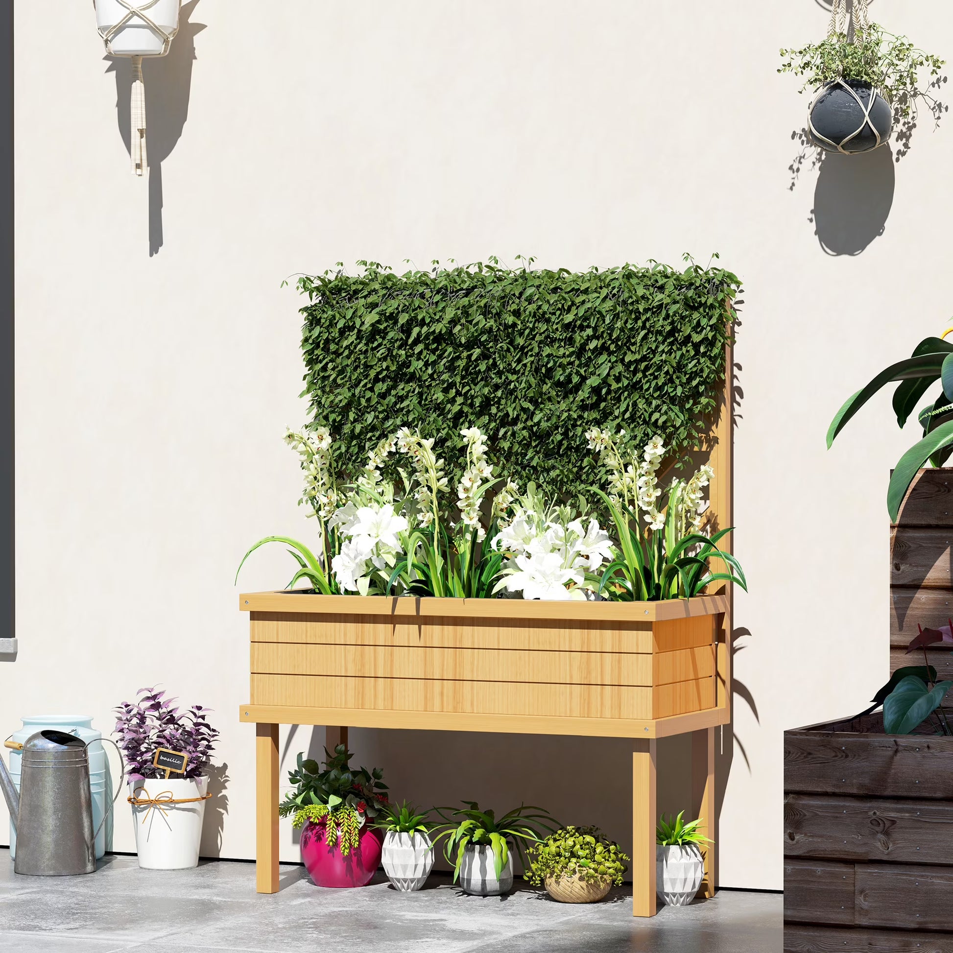 GHooa Raised Garden Bed with Trellis for Climbing Plants 41.25" W x 17.75" D x 55" H-Gray