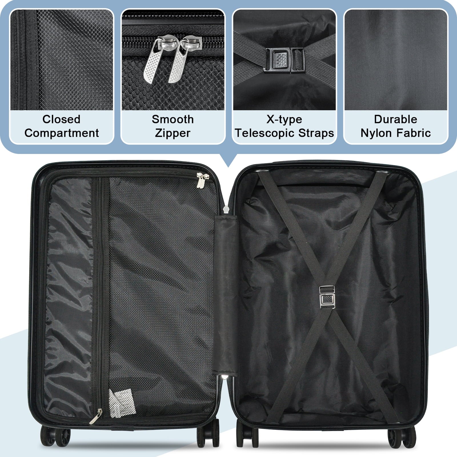 Joyway 6-Piece Hardside Luggage Set with Spinner Wheels and TSA Lock, Lightweight Carry-On Luggage Set for School, Travel, Weekend (Black)