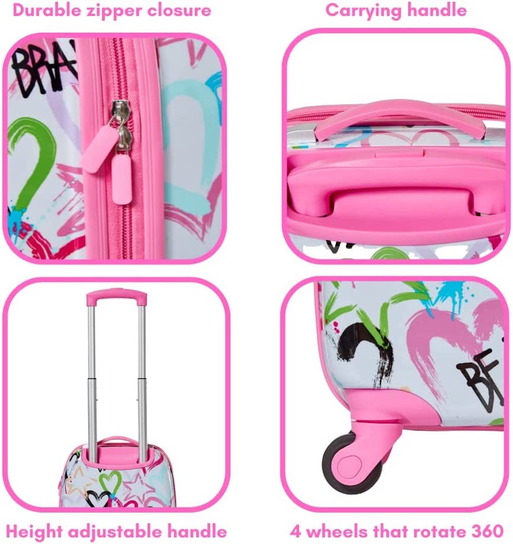 Kids Luggage Girls Suitcase Set Backpack Neck Pillow Water Bottle and Luggage Tag 5 Pc
