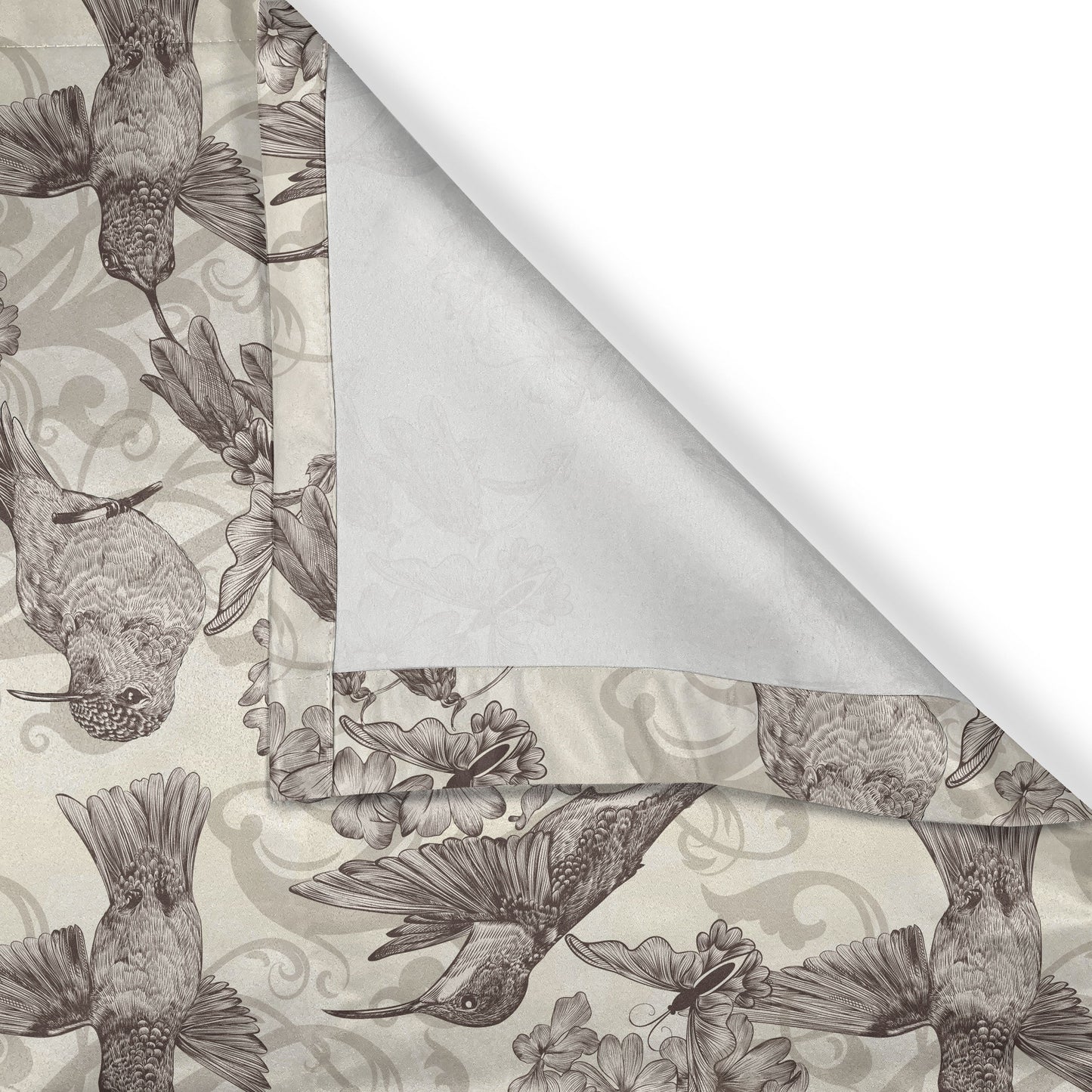 Hummingbirds Grommet Curtain, Birds and Flowers Monochromic Classical Design Nostalgia Ornate, Decorative 2-Panel Window Drapes for Bedroom Living Room, 50" x 120", Cream Beige Brown, by Ambesonne