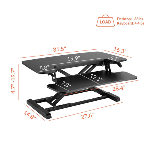 FLEXISPOT Home Office Height Adjustable Standing Desk Converter Black 32" U-Shape with Keyboard Tray