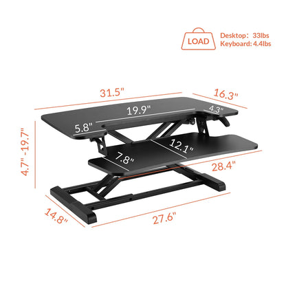 FLEXISPOT Home Office Height Adjustable Standing Desk Converter Black 32" U-Shape with Keyboard Tray