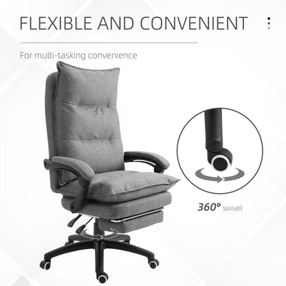 Office Chair Vinsetto 360° Swivel Executive Home Office Chair Adjustable Height Linen Style Fabric Recliner with Retractable Footrest and Double Padding, Grey,Ergonomic Office Chair