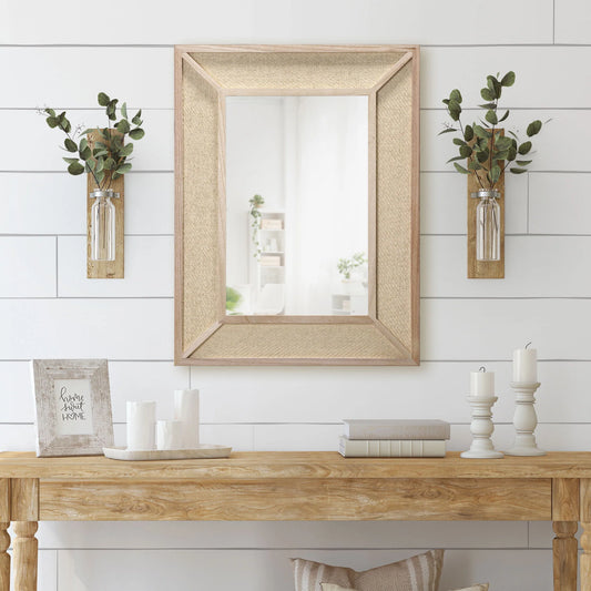 Better Homes & Gardens 18" x 24" Rectangle Woven Rattan Frame Wall Mirror in Natural Color