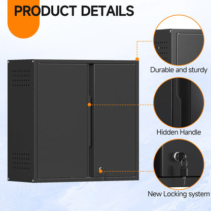 Topass Metal Wall Cabinet with LockGarage Storage Cabinet, Wall-Mounted Utility Cabinet with Adjustable Shelf & Locking Doors for Workshop, Laundry Room, or Home Office - Easy Assembly, Black