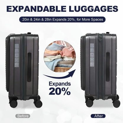 Topcobe Luggage with Front Opening, TSA Approved Lock, Hardshell Suitcase, Lightweight Luggage for Traveling, Black