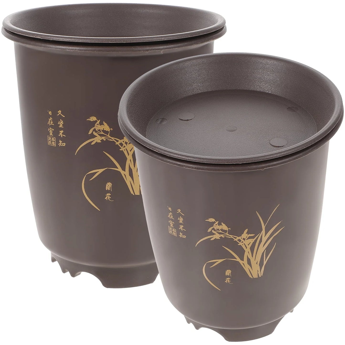 2 Sets Orchid Pot Plastic Imitation Porcelain Flowerpot Planter with Trays