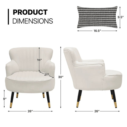MoNiBloom Accent Chair, Modern Armchair with Wing Back and Cushion, Soft Padded Single Sofa for Living Room/Home Office/Bedroom, White