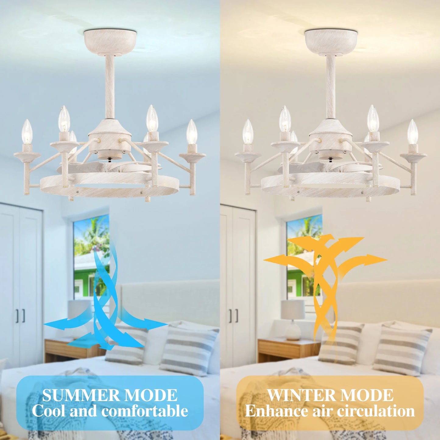 Maxax Candlestick Ceiling Fan with Light, 21" White Vintage Ceiling Fan with Remote Control, 6 Speeds Reversible Timing Ceiling Fan for Bedroom, Living Room