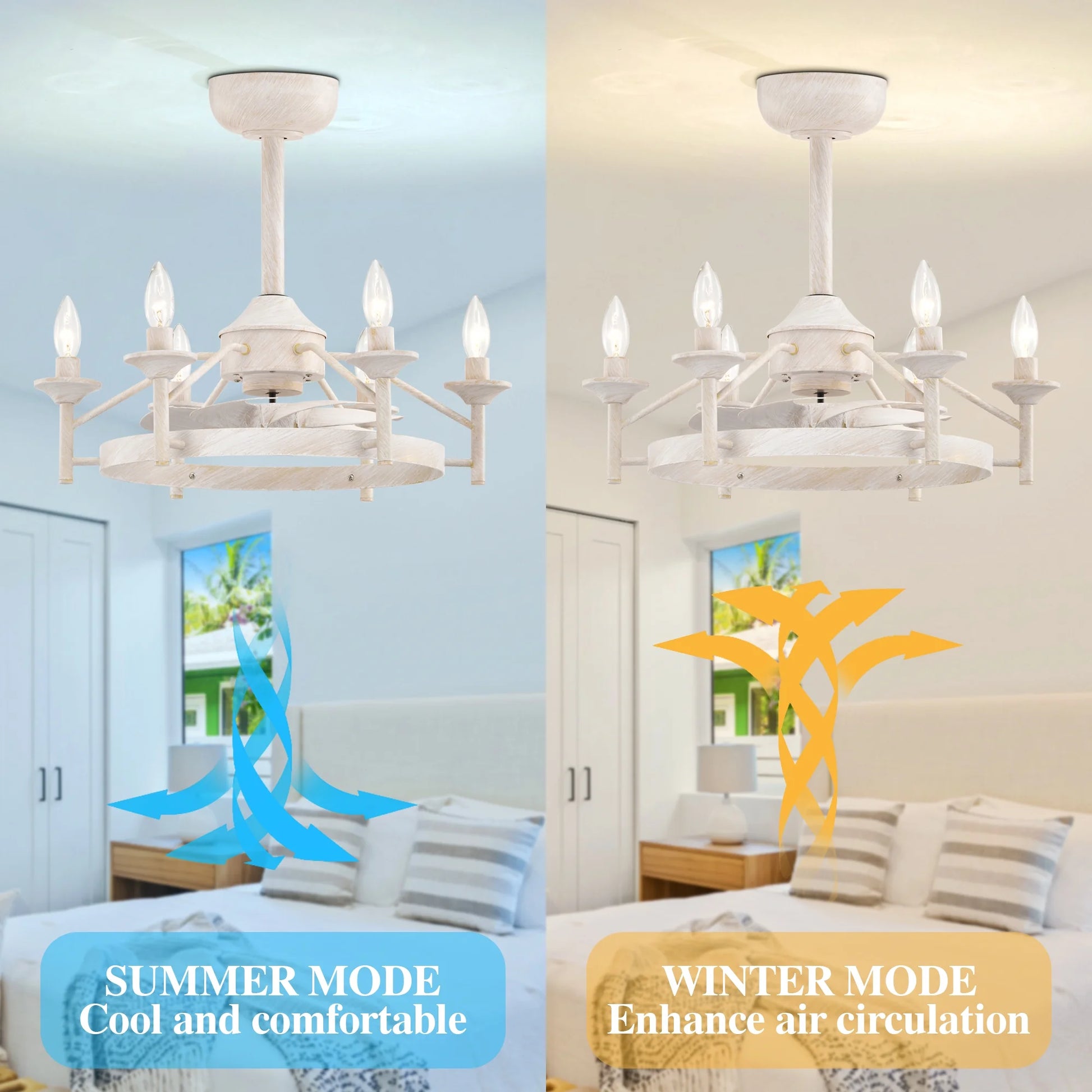 Maxax Candlestick Ceiling Fan with Light, 21" White Vintage Ceiling Fan with Remote Control, 6 Speeds Reversible Timing Ceiling Fan for Bedroom, Living Room
