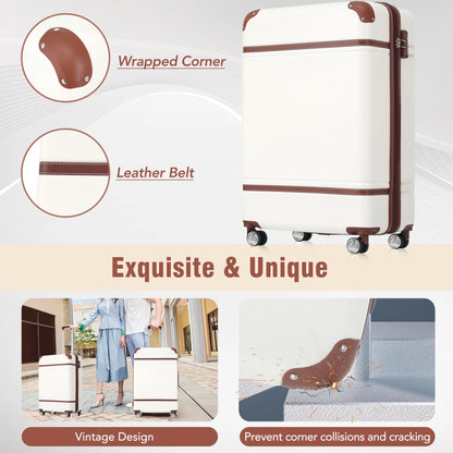 DUOSONG Hardshell Luggage Sets 4 Pieces 20"+24"+28" Luggages And Cosmetic Case Spinner Suitcase With Tsa Lock Lightweight White ABS Travel Luggage Hard Case