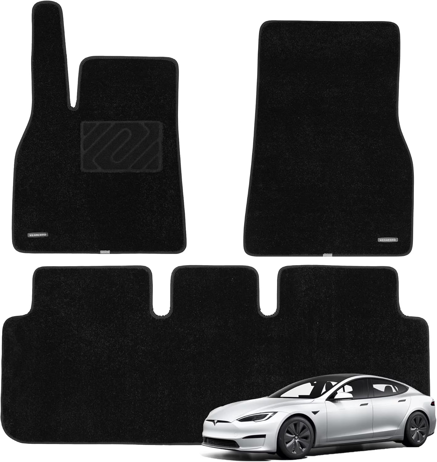 WENNEBIRD Superior Carpet Floor Mats for 2021-2025 Tesla Model S, 0.6 inch Thickness Rugs - 3pc