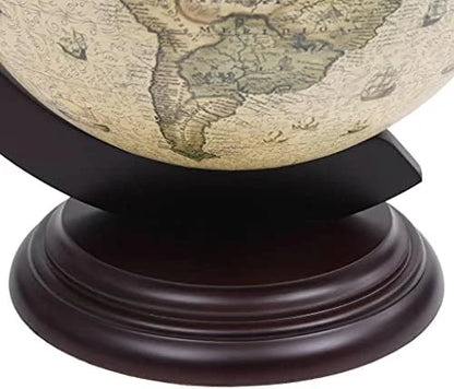 Green & Brown Tabletop Globe Wine Stand - Eucalyptus Wood with Antique Replica Frescoes and 16th Nautical Maps - Assembly Required