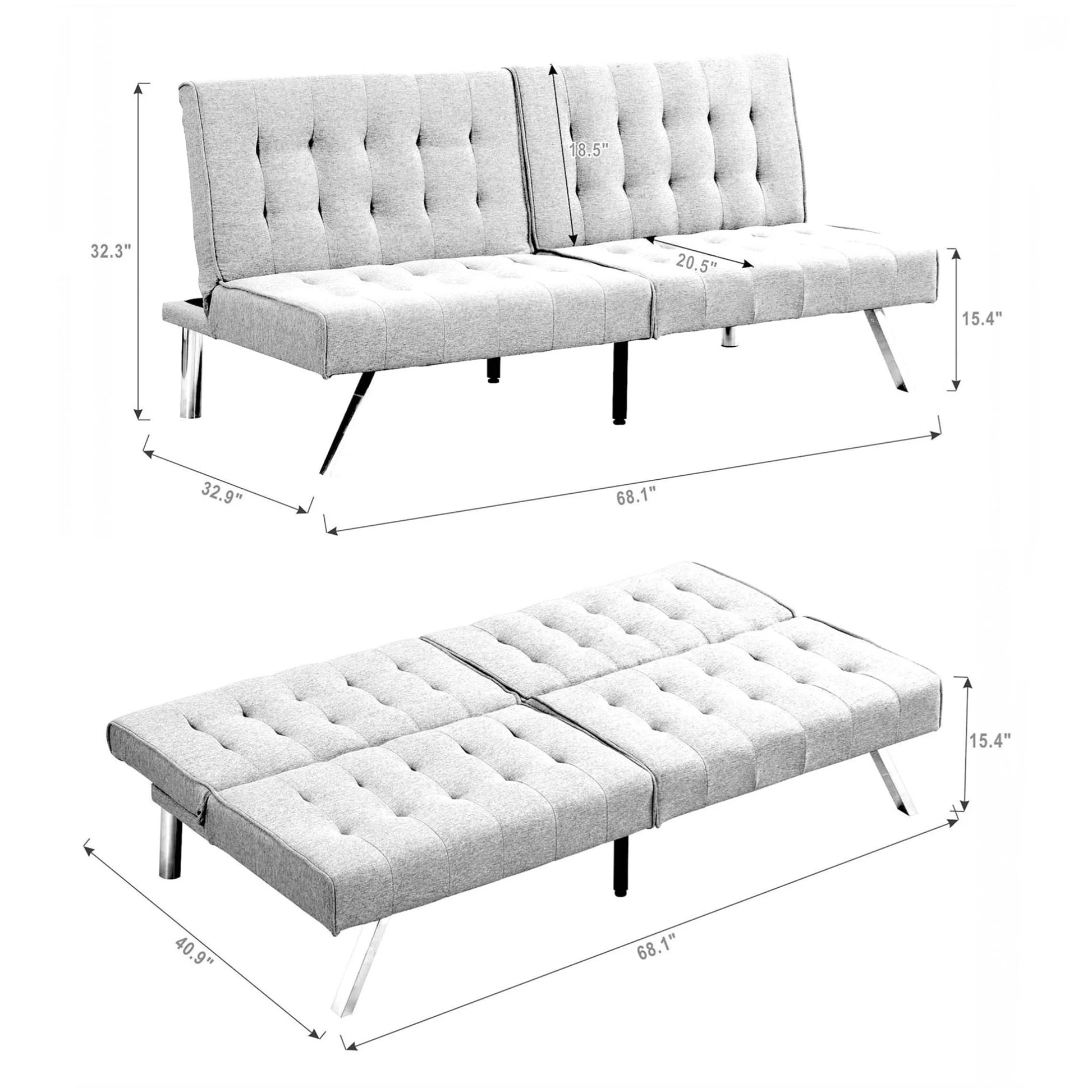 Aukfa Linen Futon Convertible Sofa for Home Office, Split Back, Space Save, Black