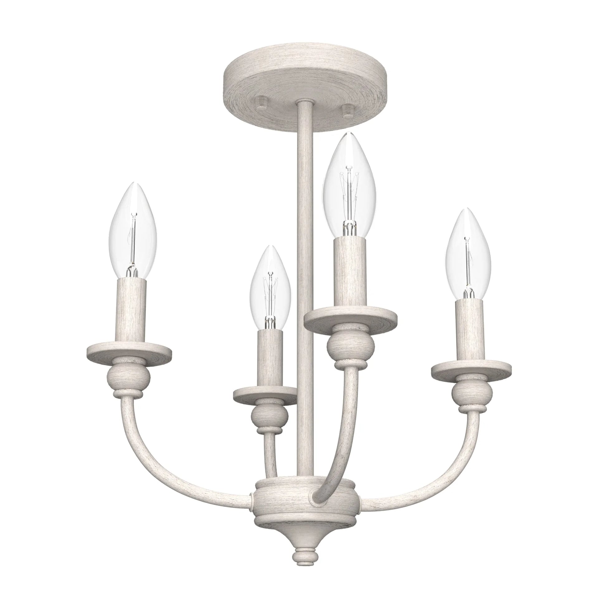 Hunter - Southcrest 4-light Matte Black, Medium Size Flush Mount Light, Dimmable, Traditional Style, Candle Shaped, for Bedrooms, Dining, Living Rooms - 19642