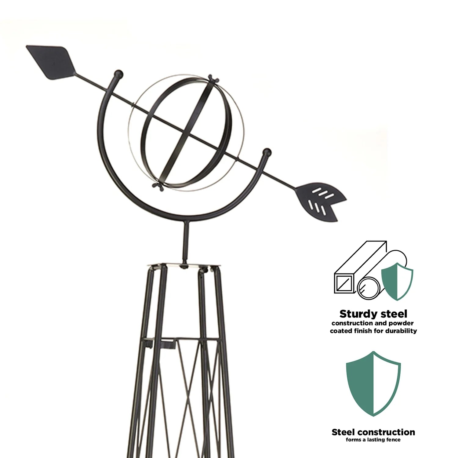 Panacea 86805 6 Ft Metal Garden Obelisk Trellis Sculpture with Armillary Topper