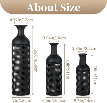 Black Large Floor Vases: Tall Vases Floor Standing for Living Room 27/20/16in - Metal Tall Floor Vase Set of 3 - Modern Oversized Floor Vase for Bedroom Kitchen Fireplace Corner