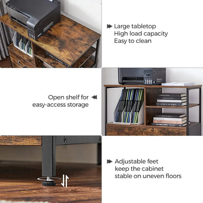 VASAGLE Lateral File Cabinet for Home Office, Filing Cabinet with Open Shelves and Drawer, Rustic Brown and Black