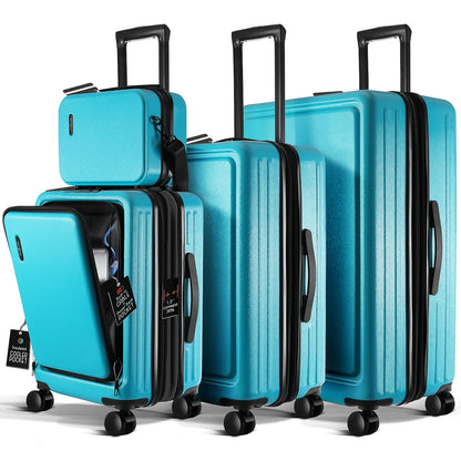 Virtu 4 Piece Hardshell Exapandable Luggage Set, Spinner Luggage Suitcase Set, Navy Blue