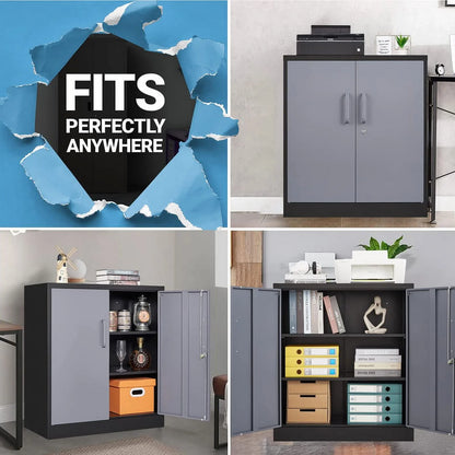 Fesbos Metal Storage Cabinet, Base Cabinets 2 Door, Steel Storage Cabinets with Locking Doors and Shelves for Garage, Kithen, Home Office and Classroom