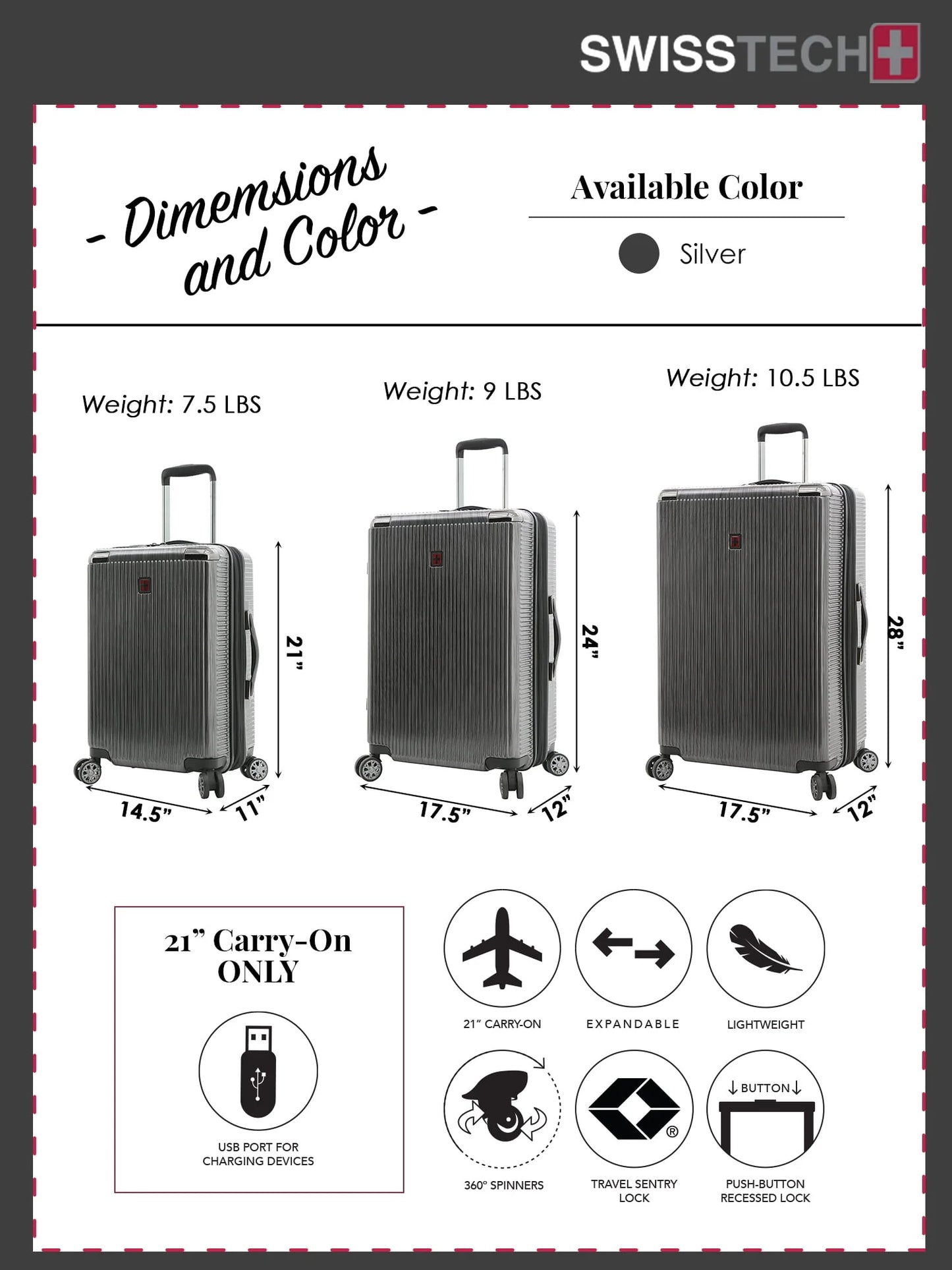 Swiss Tech Excursion 29" Hard side Rolling Upright Luggage - Charcoal