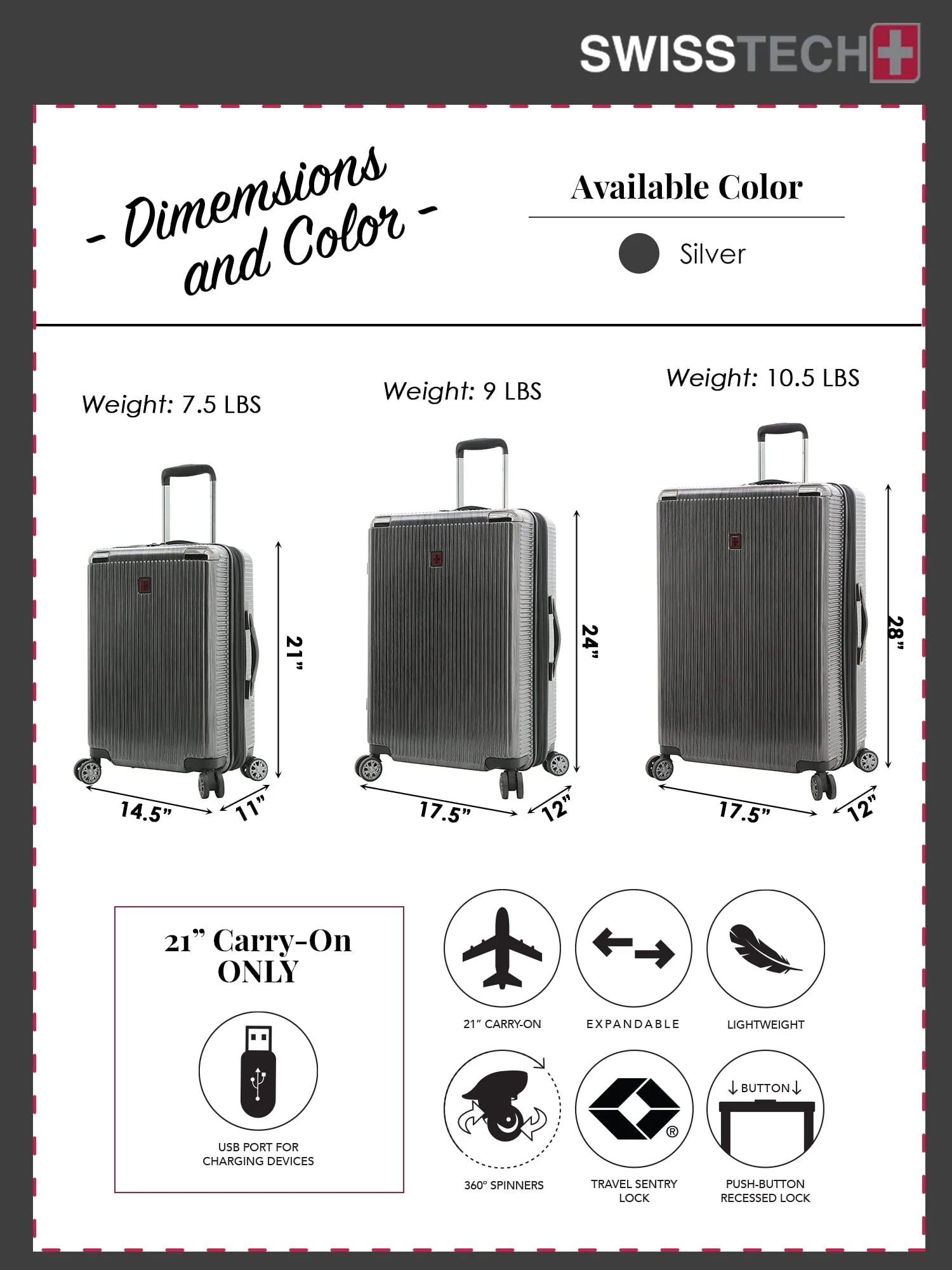 Swiss Tech Excursion 29" Hard side Rolling Upright Luggage - Charcoal