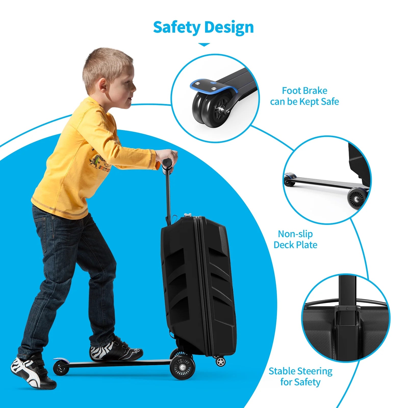 Muhub 2 in 1 Scooter Luggage for Kids and Adult,Foldable Ride on Suitcase with Wheels,Black