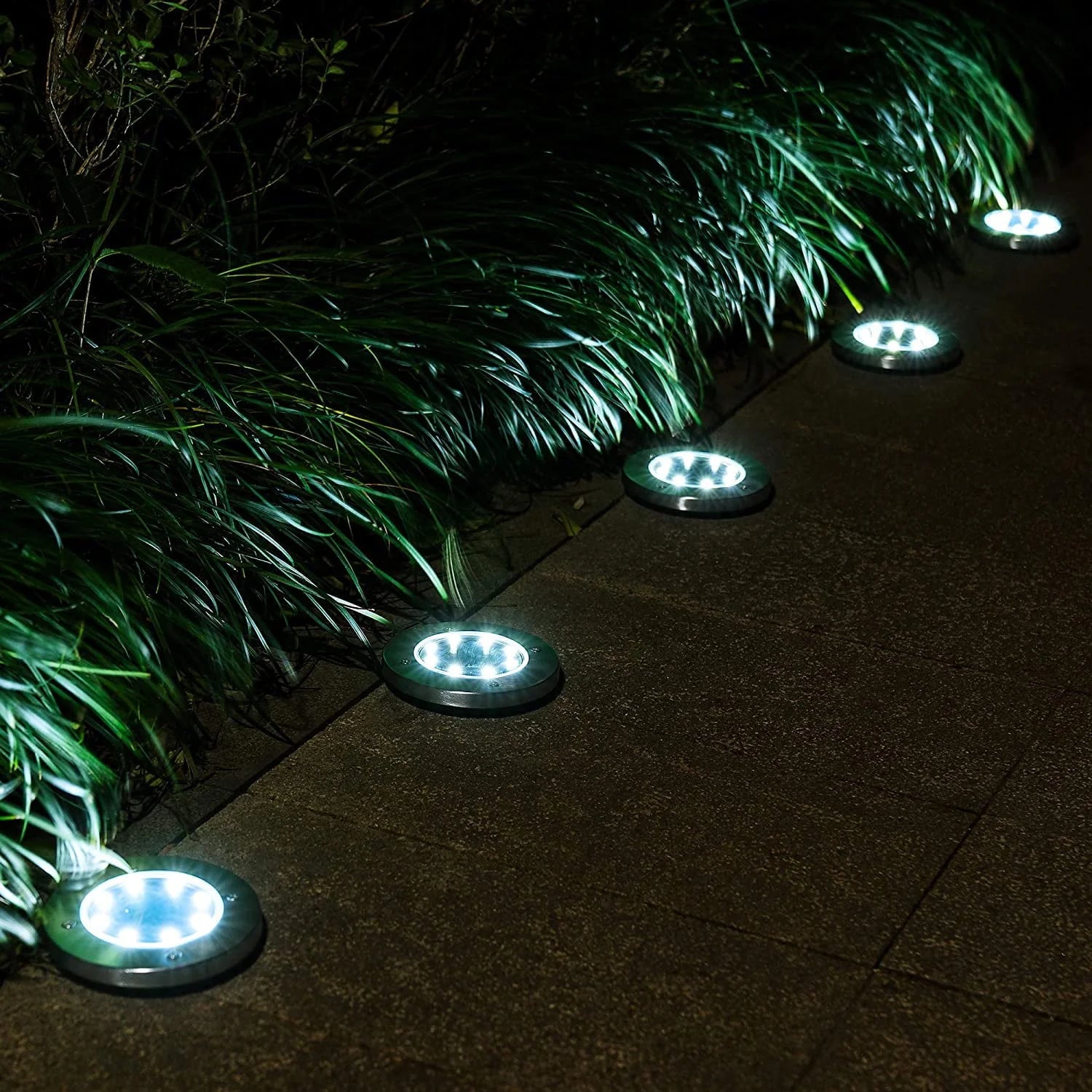 Solar Garden Lights Outdoor 16 LED In-ground Lights Landscape Lighting Stainless Steel Pathway Lights for Walkway Patio Yard Lawn Driveway Flowerbed Courtyard,(4 Pack)