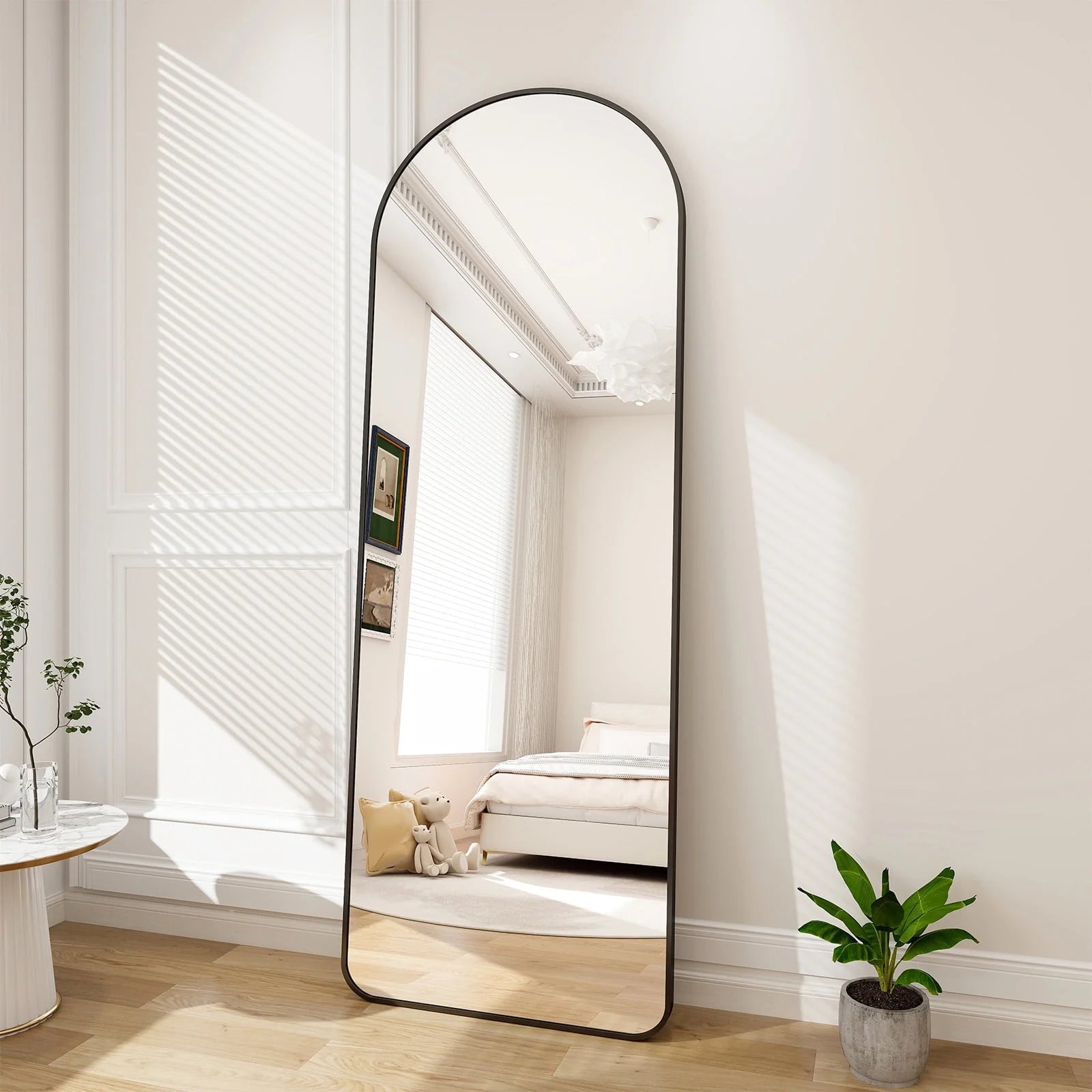 Full Length Mirror Standing Hanging or Leaning Against Wall 65" x 22" Rounded Arch Floor Mirror Full Body Mirror for Bedroom, Living Room , Black
