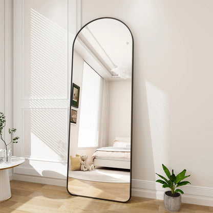 Full Length Mirror Standing Hanging or Leaning Against Wall 65" x 22" Rounded Arch Floor Mirror Full Body Mirror for Bedroom, Living Room , Black
