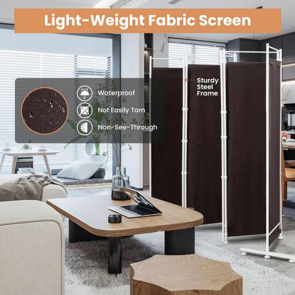 Spaco 6-Panel Room Divider Folding Privacy Screen, Privacy Screen with 7 Large Adjustable Foot Pads and 2 Support Tubes, Room Divider for Indoor as Home, White